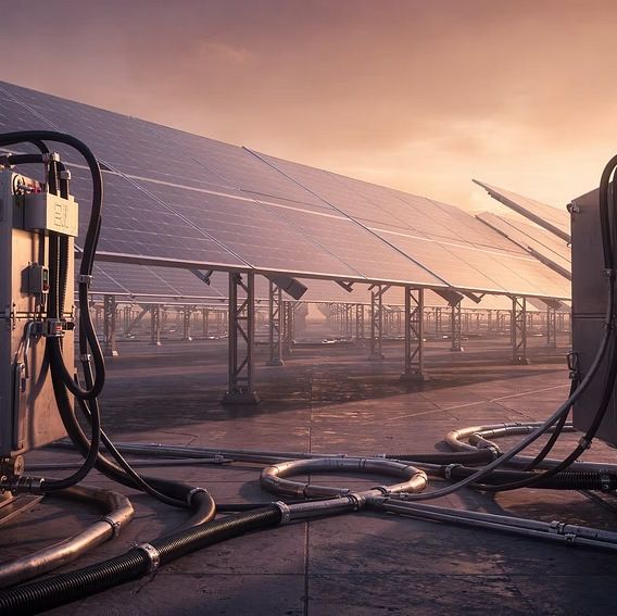 Solar modules and power cabling on an industrial site