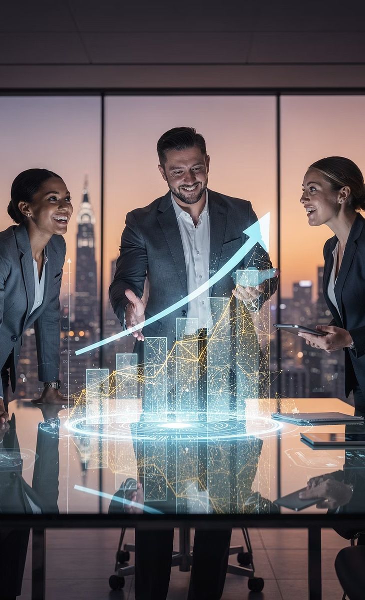 Business team reviewing growth performance data